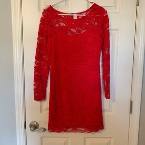 Red lace mini dress